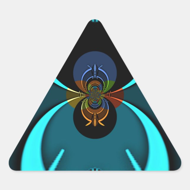 Cyan Abstract Art Print Triangle Sticker (Front)
