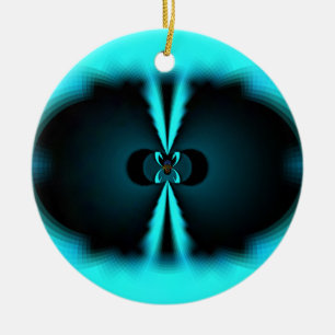 Cyan and Black Abstract Art Print Ceramic Tree Decoration