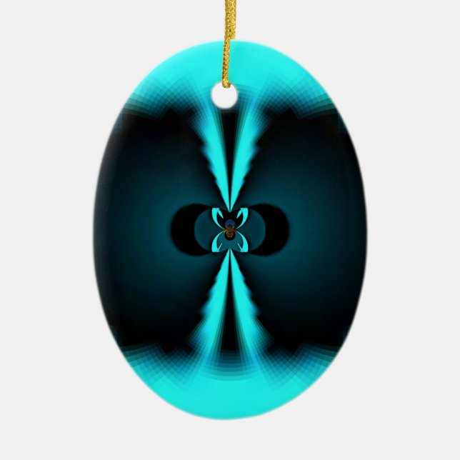 Cyan and Black Abstract Art Print Ceramic Tree Decoration (Front)