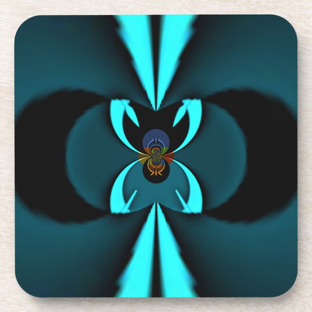 Cyan and Black Abstract Art Print Coaster (Front)