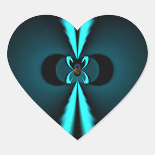 Cyan and Black Abstract Art Print Heart Sticker