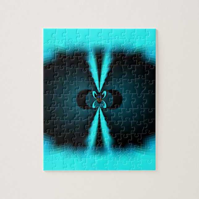 Cyan and Black Abstract Art Print Jigsaw Puzzle (Vertical)