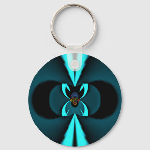 Cyan and Black Abstract Art Print Key Ring
