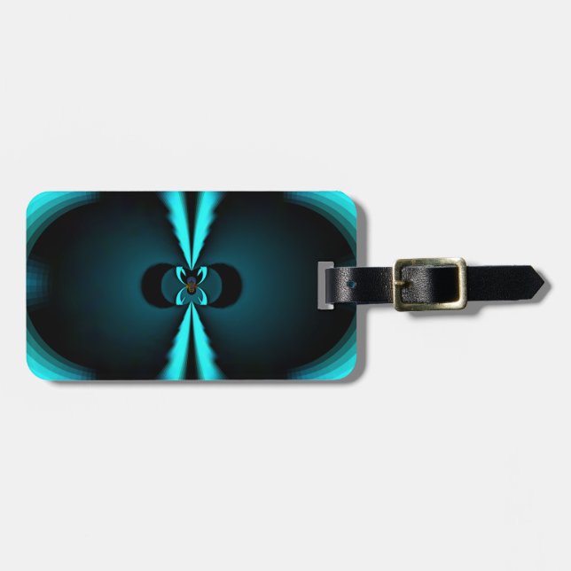 Cyan and Black Abstract Art Print Luggage Tag (Front Horizontal)