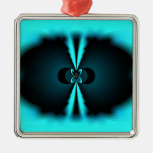 Cyan and Black Abstract Art Print Metal Tree Decoration