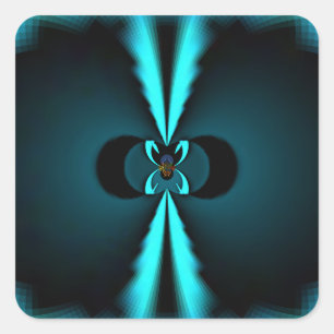Cyan and Black Abstract Art Print Square Sticker