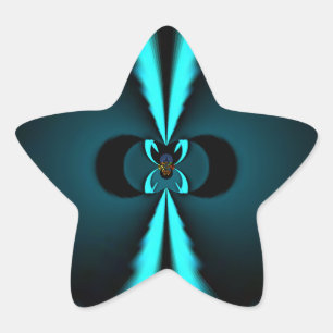 Cyan and Black Abstract Art Print Star Sticker
