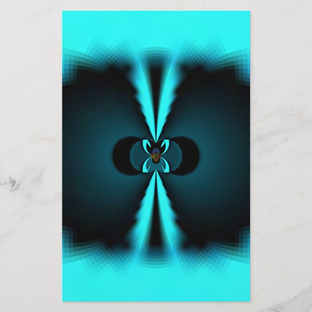 Cyan and Black Abstract Art Print Stationery (Front)