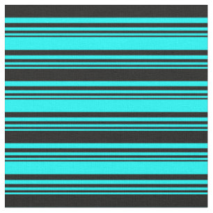 Cyan and Black Lined/Striped Pattern Fabric