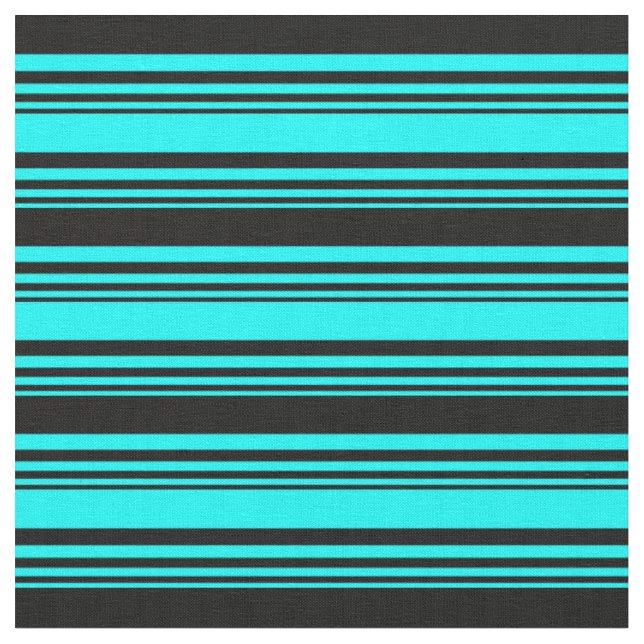 Cyan and Black Lined/Striped Pattern Fabric (Close Up)