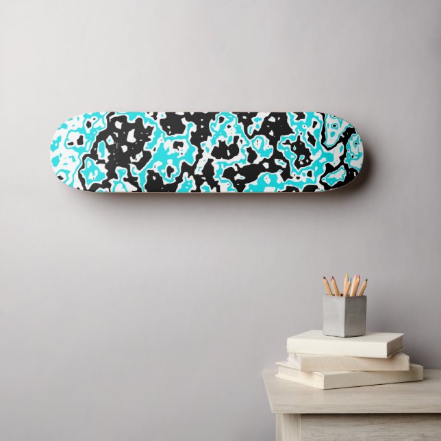 Cyan and Black Swirls Skateboard (Wall Art (Horz))