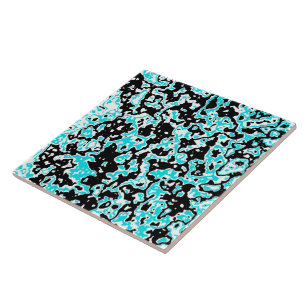 Cyan and Black Swirls Tile