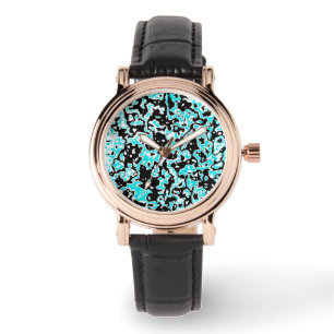 Cyan and Black Swirls Watch