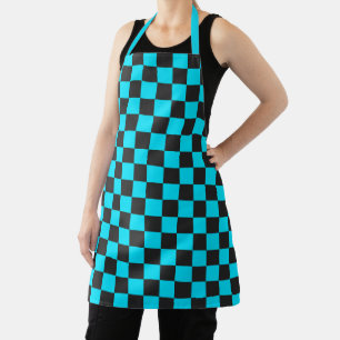 Cyan and charcoal checkerboard pattern apron