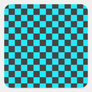 Cyan and charcoal checkerboard pattern square sticker