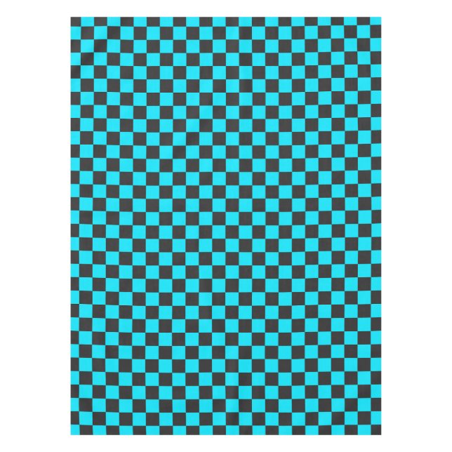 Cyan and charcoal chequerboard pattern tablecloth (Front)