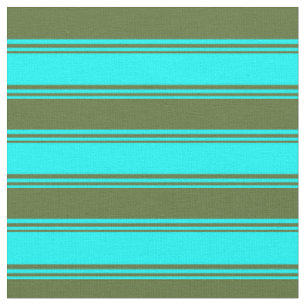 Cyan and Dark Olive Green Coloured Stripes Fabric