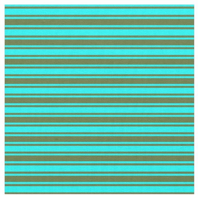 Cyan and Dark Olive Green Stripes Pattern Fabric (Close Up)