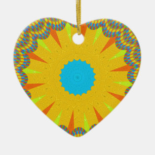 Cyan and Gold Mandala Art Print Ceramic Tree Decoration