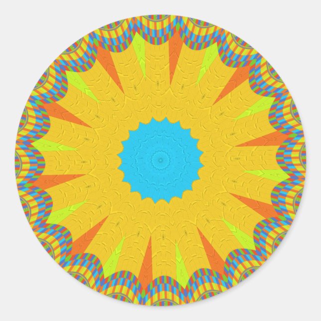 Cyan and Gold Mandala Art Print Classic Round Sticker (Front)