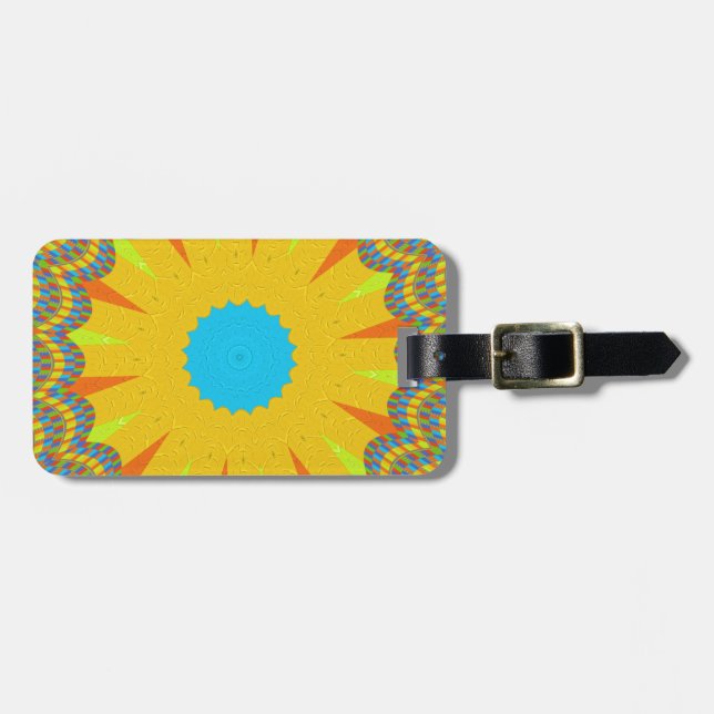 Cyan and Gold Mandala Art Print Luggage Tag (Front Horizontal)