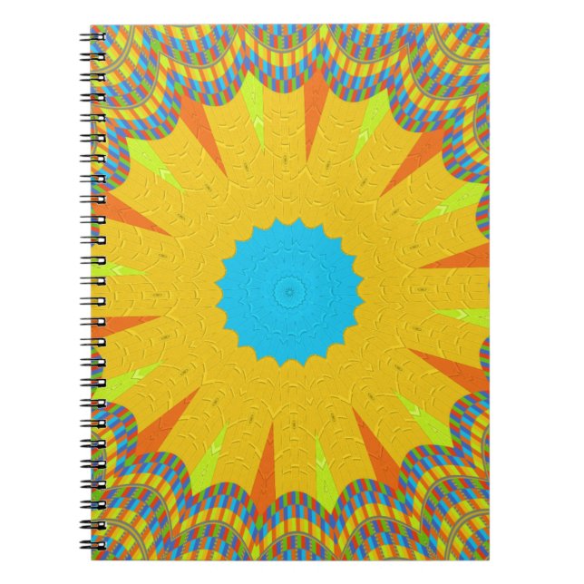 Cyan and Gold Mandala Art Print Notebook (Front)