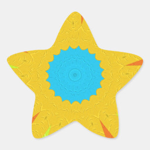 Cyan and Gold Mandala Art Print Star Sticker