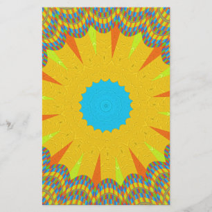 Cyan and Gold Mandala Art Print Stationery