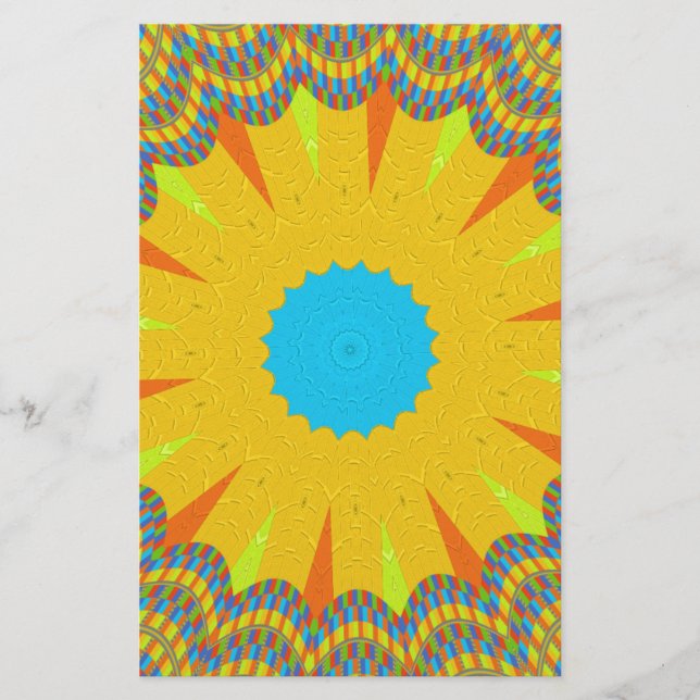 Cyan and Gold Mandala Art Print Stationery (Front)