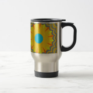 Cyan and Gold Mandala Art Print Travel Mug