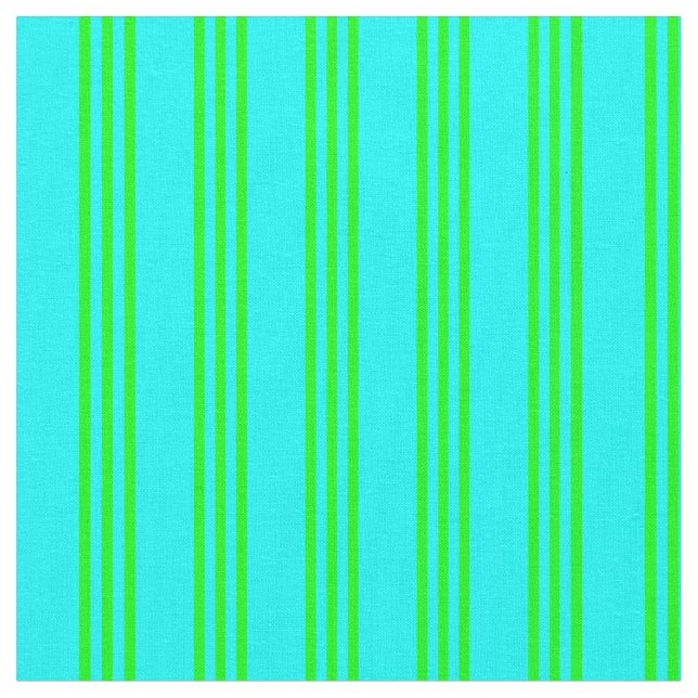 Cyan and Lime Coloured Lines/Stripes Pattern Fabric (Close Up)