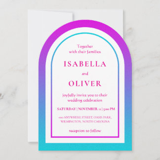 Cyan and magenta gradient elegant wedding invitation