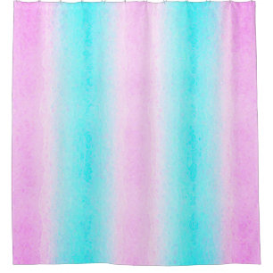 Cyan and Pink Striped Shower Curtain