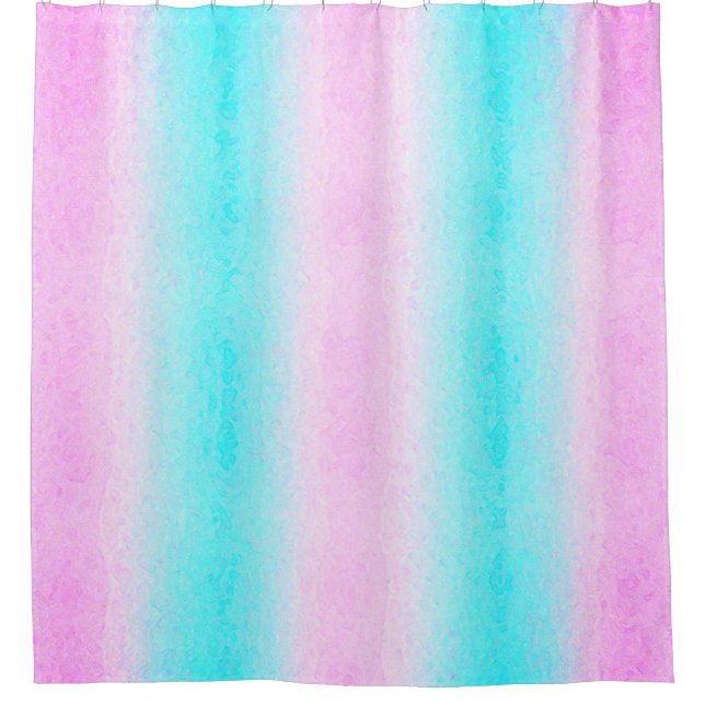 Cyan and Pink Striped Shower Curtain (Front)