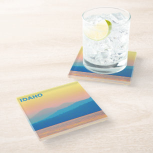 Cyan and Salmon Sunset Glass Coaster