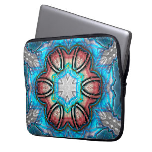 Cyan and silver kaleidoscope with rough painted laptop sleeve