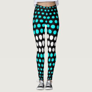 Cyan and White Polka Dot Pattern Leggings