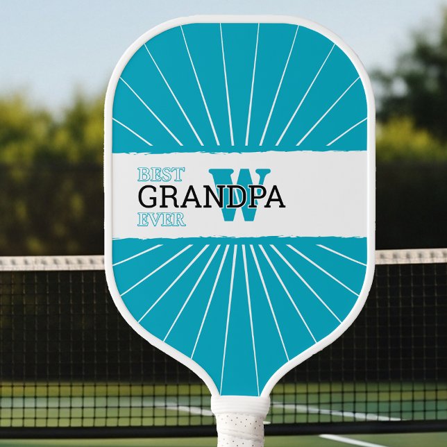 Cyan Best Grandpa ever, Monogramed  Carbon Fibre P Pickleball Paddle (Creator Uploaded)