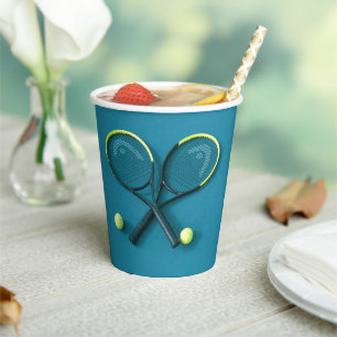 Cyan Birthday Party Rackets and Balls Tennis Paper Cups