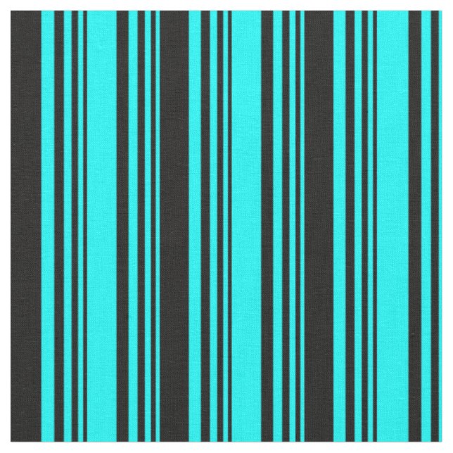 Cyan & Black Coloured Lined/Striped Pattern Fabric (Close Up)