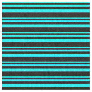 Cyan & Black Coloured Lined/Striped Pattern Fabric