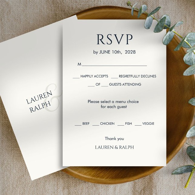 Cyan Black & Ivory Monogram Wedding RSVP Card (Creator Uploaded)