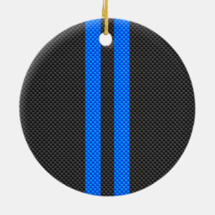 Cyan Blue Carbon Fiber Style Racing Stripes Ceramic Tree Decoration