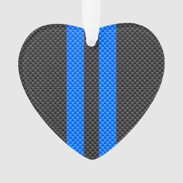 Cyan Blue Carbon Fibre Style Racing Stripes Ornament (Front)