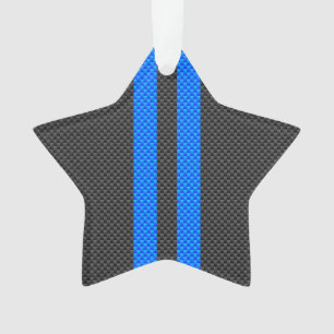 Cyan Blue Carbon Fibre Style Racing Stripes Ornament