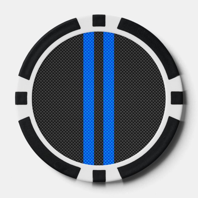 Cyan Blue Carbon Fibre Style Racing Stripes Poker Chips (Front)