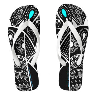 Cyan Blue Eye Serious Elephant Flip Flops