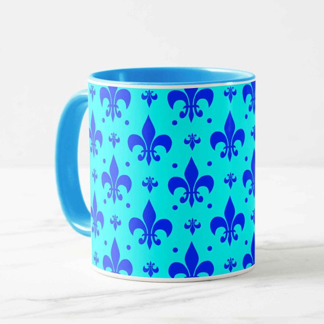 Cyan Blue Fleur-de-lis Pattern Design  Mug (Creator Uploaded)