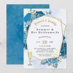Cyan Blue Gold Geometric Brunch and Bubbly Invitation