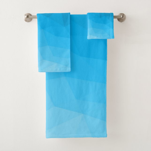 Cyan blue gradient geometric mesh bright pattern bath towel set (Insitu)